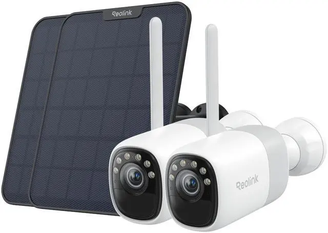 Main image of Reolink 2K 2-Pack Reolink Altas with Solar Panel 2 Black Wireless Battery Outdoor Security Camera, ColorX Night Vision, Wi-Fi 6, 10s Pre-recording, Bullet Camera with 540 days of Battery Life