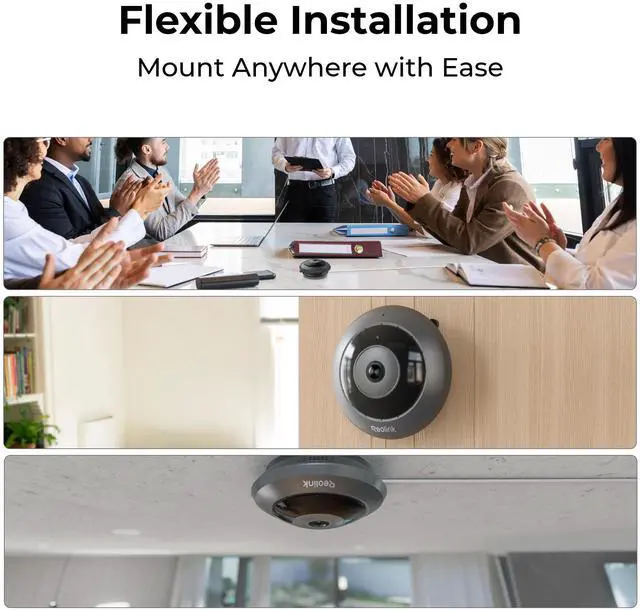 Alt view image 7 of 7 - Reolink 6MP PoE Indoor Fisheye Camera, 360° Panoramic View, 2K+ HD, Person Detection, Night Vision Fisheye Series FE-P White