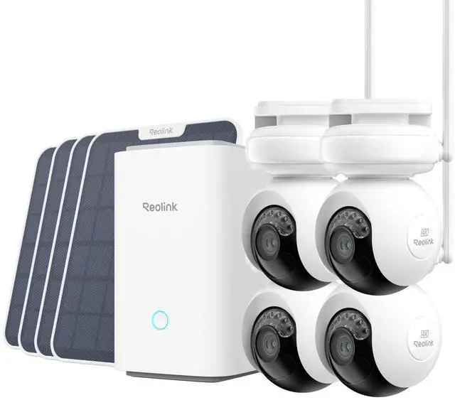 Main image of Reolink Home Hub with Altas PT Ultra, Continuous Recording Battery Camera, 4K UHD, 20000mAh Battery, Up to 512GB microSD card, Home Hub with Altas PT Ultra + Solar Panel 2 4-Pack