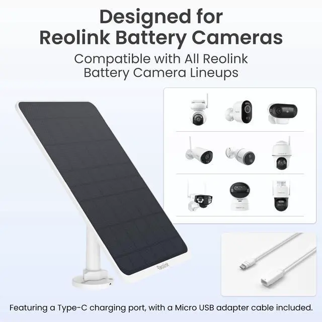 Alt view image 2 of 7 - Reolink Solar Panel 3 for Outdoor Battery Cameras, 12W, Fast Charging Speed, Wall & Pole Mounting, 4m Power Cable