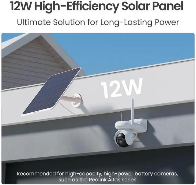 Alt view image 4 of 7 - Reolink Solar Panel 3 for Outdoor Battery Cameras, 12W, Fast Charging Speed, Wall & Pole Mounting, 4m Power Cable