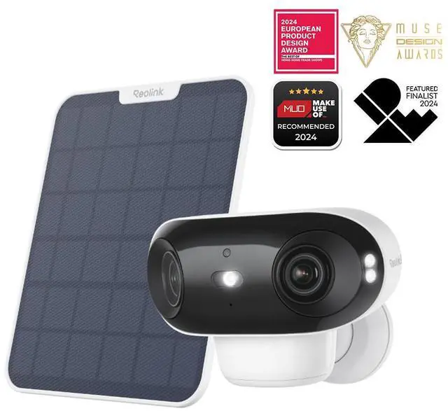 Reolink Argus 4 Pro with With 6W White Solar Panel 4K Battery Camera ColorX Night Vision, 180° Blindspot-Free View, Outdoor Camera with Dual-Band Wi-Fi 6, Smart AI Detection, Home Hub Compatible