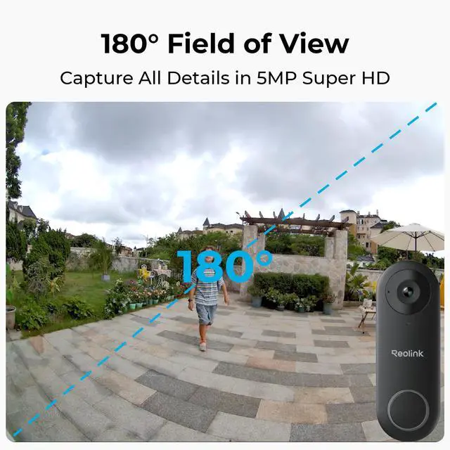 Alt view image 2 of 7 - REOLINK Smart Doorbell Outdoor Camera w/Chime, 5G/2.4GHz WiFi Version, 5MP Ultra HD Night Vision, 180 Wide Angle Motion Human Detection, 2 Way Talk, Local Storage Works w/Google Assistant