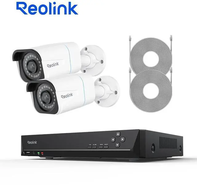 REOLINK RLK8-810B2-A 4K 8MP Security Camera System - H.265 2PCs Bullet PoE Security RLC-810A Cameras Wired with Person Vehicle Animal Detection, 8CH NVR with 2TB HDD for 24-7 Recording