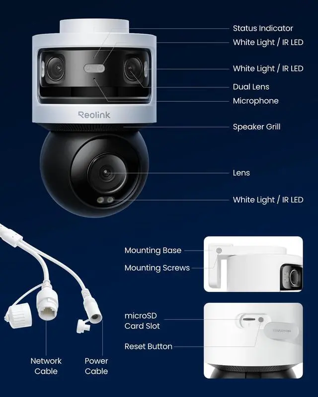 Alt view image 7 of 7 - Reolink OMVI 3i PoE 10MP 4K 360° All-in-one Triple-Lens 180° Panoramic Pan-Tilt Security Camera, SyncTrack with Auto Framing & Auto Tracking Local AI Video Search