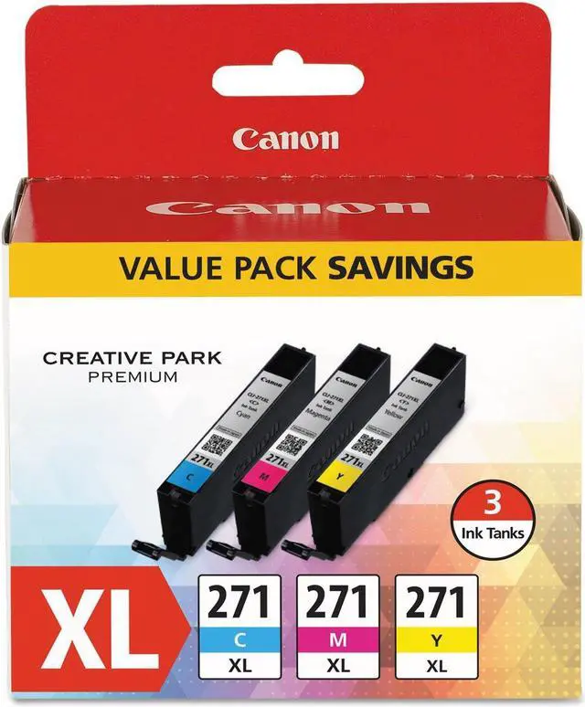 Main image of Canon 0337C005 (CLI-271XL) High-Yield Ink Cartridges, Cyan/Magenta/Yellow, in Retail Packaging