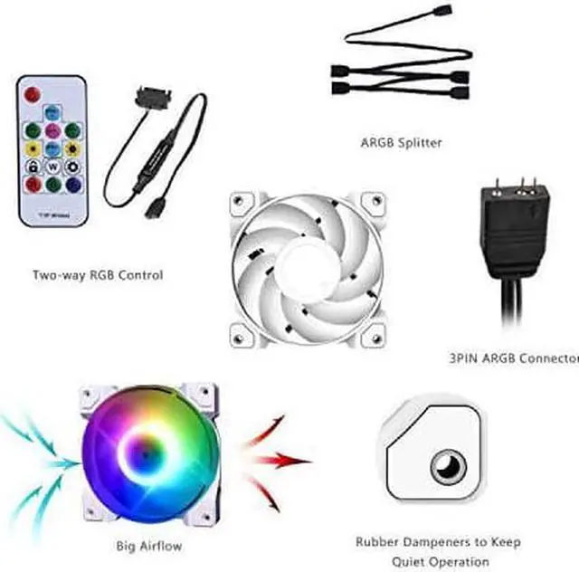 Alt view image 3 of 7 - ID-COOLING DF-12025-ARGB Trio Snow Case Fan CPU Cooling Fan Addressable RGB Case Fan 5V ARGB MB Aura Sync PWM Fan for CPU Cooler/Radiator/PC Chassis