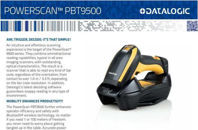 Alt view image 3 of 5 - Datalogic PowerScan PBT9501-RB 1D 2D Bluetooh Barcode Scanner W/ USB Cable +Base