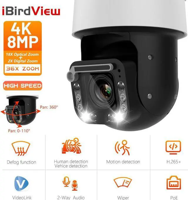 iBirdView 4K 8MP High Speed Dual Hybrid Light Human Tracking