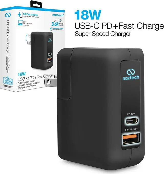 Alt view image 2 of 6 - Naztech 18W USB-C PD + Adaptive Fast Wall Charger