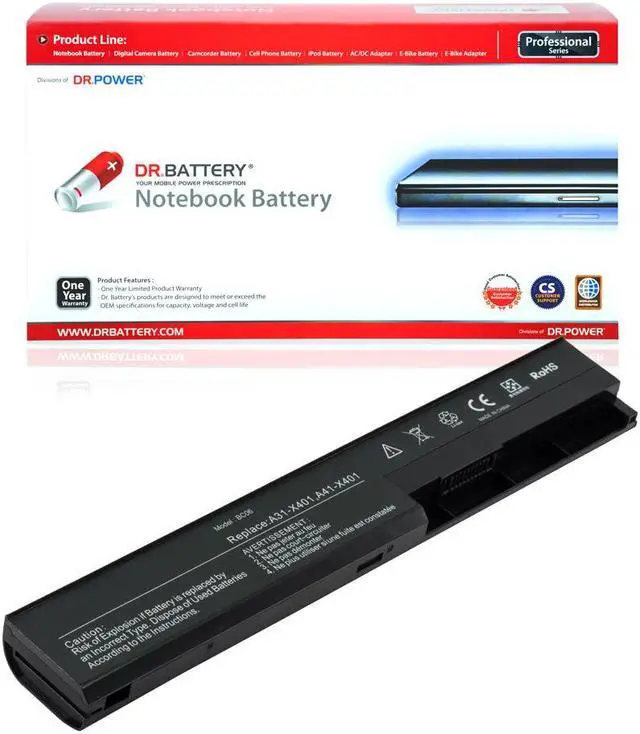 Main image of DR. BATTERY A32-X401 Laptop Battery Compatible with Asus X501A X401 X401A X501 X401U X301 F301 F301A F401 F501 S301A S401U S501A Series A31-X401 A41-X401 A42-X401 [10.8V/48Wh]