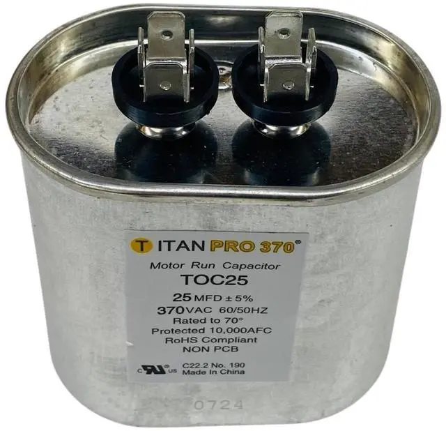 Main image of Packard Run Capacitor, Oval, 25 Mfd., 370 Volt, TOC25, 25-370