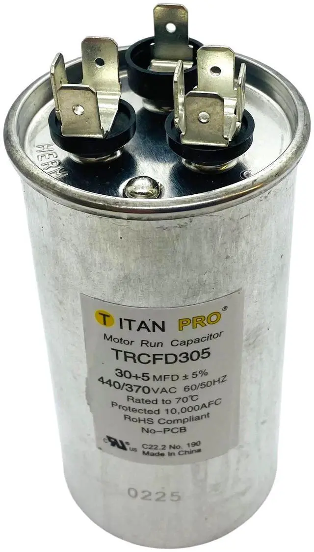 Main image of Packard Titan Pro Run Capacitor, Round, 30+5 Mfd, 440-370V, TRCFD305