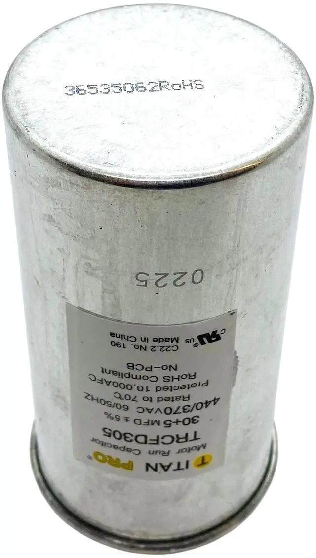 Alt view image 6 of 6 - Packard Titan Pro Run Capacitor, Round, 30+5 Mfd, 440-370V, TRCFD305