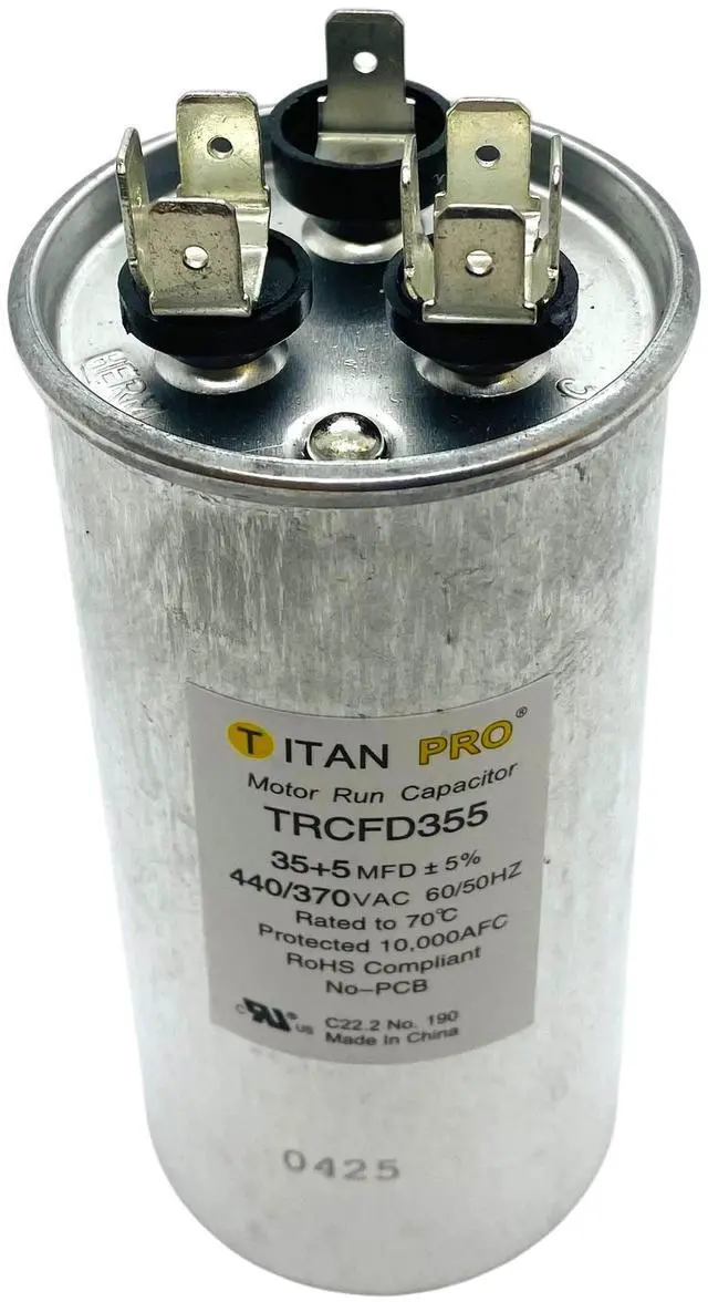 Main image of Packard Titan Pro Run Capacitor, Round, 35+5 Mfd, 440-370V, TRCFD355