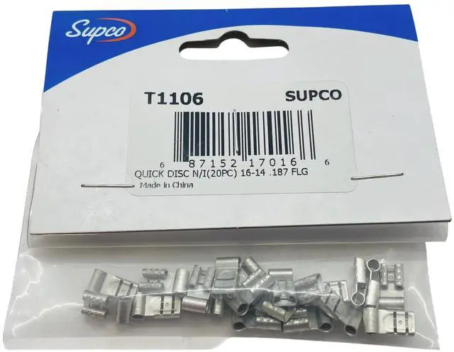 Main image of Supco Non-Insulated Quick Disconnects, 20 Pack, 16-14 AWG 3/16" (.187"), T1106