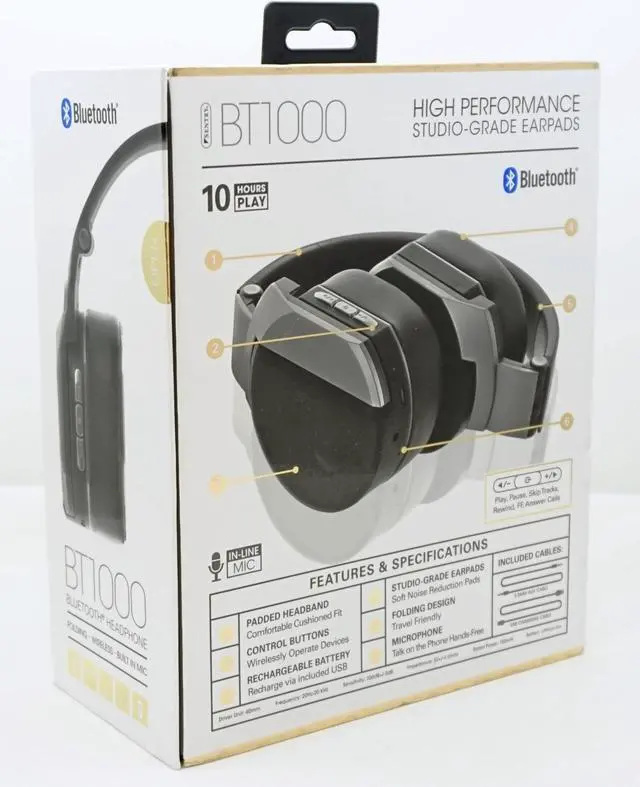 Alt view image 2 of 2 - Sentry Pro Audio Studio Style Bluetooth Gray Headphone with Built-In Mic, BT1000