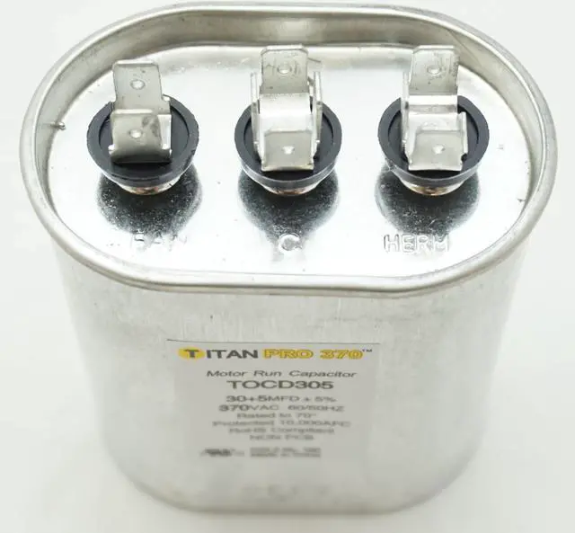 Alt view image 3 of 3 - Packard Titan Pro 370 Dual Run Capacitor Oval 30+5 Mfd 370 Volt 30/5-370 POCD305