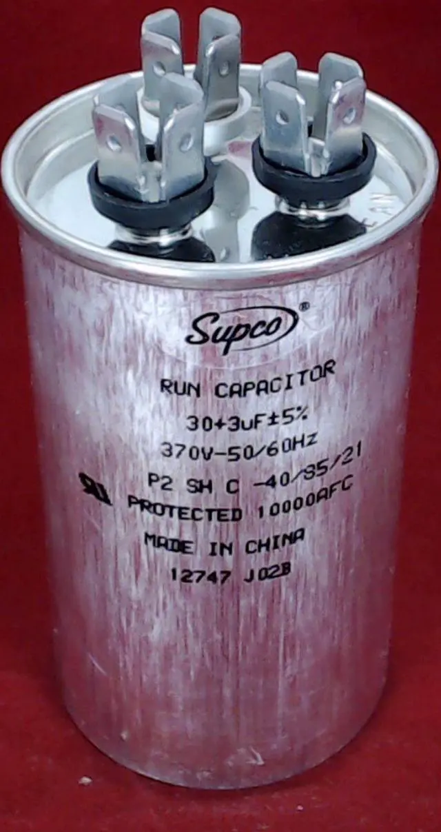 Main image of Dual Run Capacitor, Round, 30 + 3 Mfd., 370 Volt, CD30+3X370R