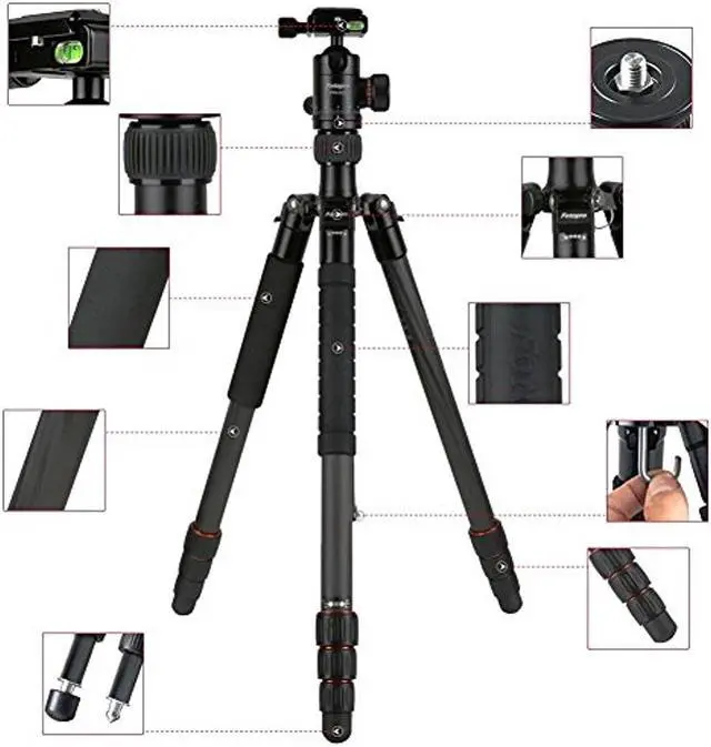 Alt view image 4 of 12 - FotoPro X-Go Chameleon 4-Section Aluminum Tripod with FPH-52Q Ball Head, Black