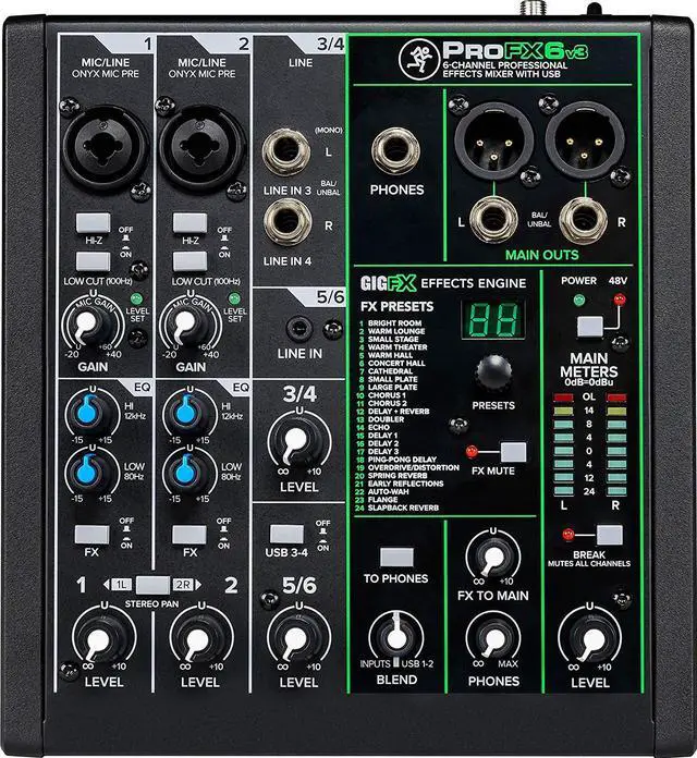 Alt view image 5 of 20 - Mackie ProFX Series, 6 Mixer - Unpowered, 6-Channel w/USB (ProFX6v3)