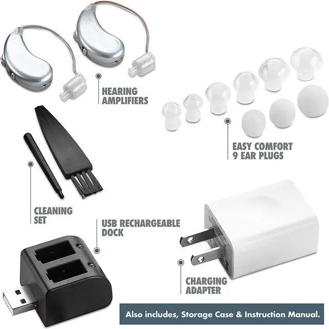 Alt view image 7 of 7 - Digital Hearing Amplifiers - Pair of Rechargeable BTE Personal Sound Amplifier with USB Dock - Premium Behind The Ear Sound Amplification - by MEDca
