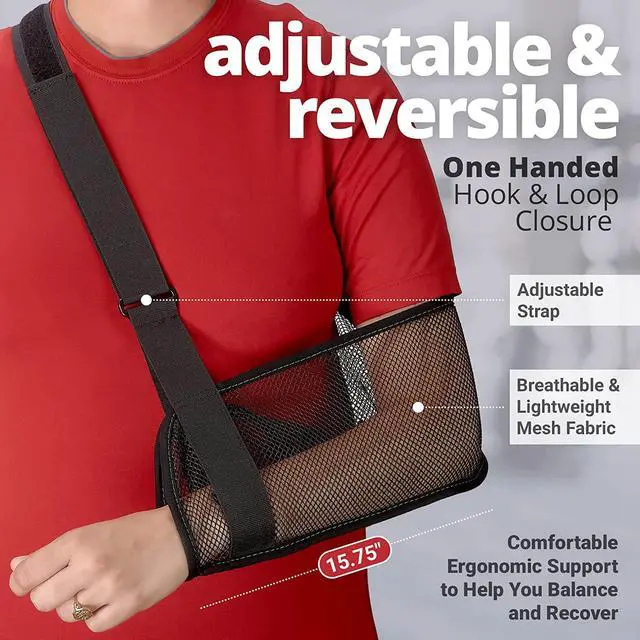 Alt view image 6 of 7 - Mesh Arm Shoulder Sling - Shoulder Immobilizer for Shower - Adjustable Arm Brace Support for Rotator Cuff, Elbow and Other Injury Right/Left & Splint Elevation Support for Men and Women