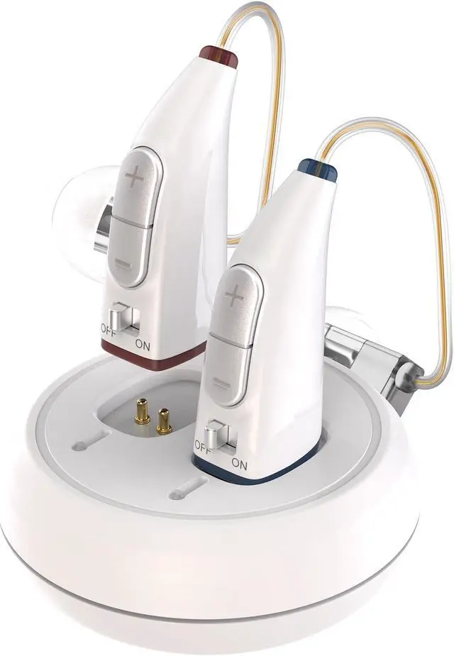 Main image of Rechargeable Hearing Aids for Seniors - (Pair) Digital Binaural Behind-the-Ear Personal Sound Amplification Aid Device, Long Lasting Battery, Comfortable All-Day BTE Design, Noise Cancellation, White