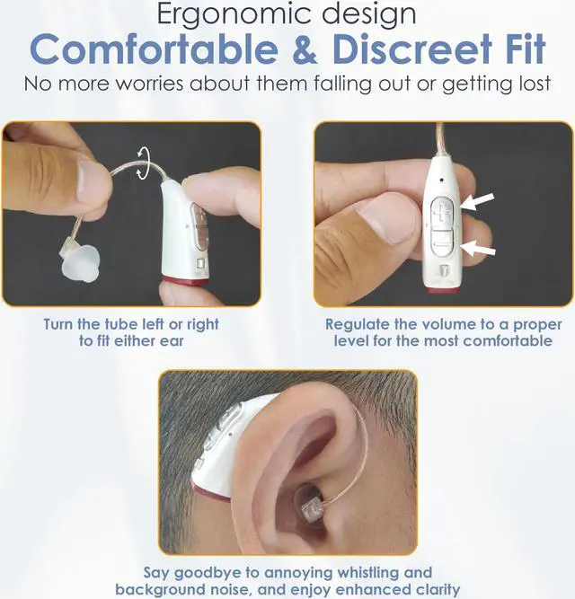 Alt view image 6 of 7 - Rechargeable Hearing Aids for Seniors - (Pair) Digital Binaural Behind-the-Ear Personal Sound Amplification Aid Device, Long Lasting Battery, Comfortable All-Day BTE Design, Noise Cancellation, White