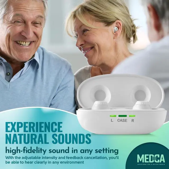 Alt view image 2 of 7 - Mini Digital Hearing Amplifiers - ITE Rechargeable Personal Sound Amplifier - Lightweight Hearing Aids Device with Noise Cancelling, In-Ear Detection & Volume Control Dial for Adults Seniors, White