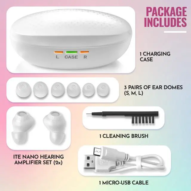 Alt view image 6 of 7 - Mini Digital Hearing Amplifiers - ITE Rechargeable Personal Sound Amplifier - Lightweight Hearing Aids Device with Noise Cancelling, In-Ear Detection & Volume Control Dial for Adults Seniors, White