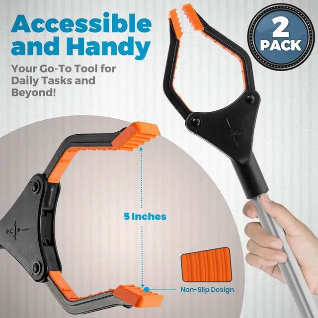 Alt view image 2 of 7 - Reacher Grabber Tool - (2-Pack) 32-Inch-Long Folding Picker Upper Gripping Device - Lightweight 90° Rotation Claw Extendable Arm Reach, Indoor | Outdoor Elderly Reaching Mobility Aid & Trash Grabber