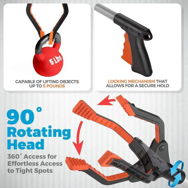 Alt view image 3 of 7 - Reacher Grabber Tool - (2-Pack) 32-Inch-Long Folding Picker Upper Gripping Device - Lightweight 90° Rotation Claw Extendable Arm Reach, Indoor | Outdoor Elderly Reaching Mobility Aid & Trash Grabber