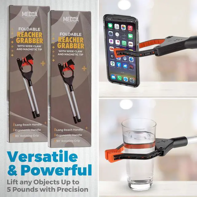 Alt view image 5 of 7 - Reacher Grabber Tool - (2-Pack) 32-Inch-Long Folding Picker Upper Gripping Device - Lightweight 90° Rotation Claw Extendable Arm Reach, Indoor | Outdoor Elderly Reaching Mobility Aid & Trash Grabber