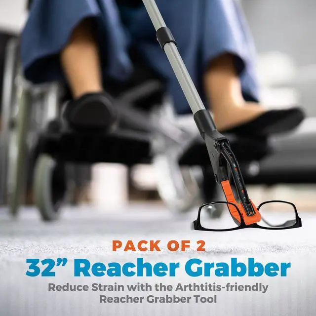 Alt view image 6 of 7 - Reacher Grabber Tool - (2-Pack) 32-Inch-Long Folding Picker Upper Gripping Device - Lightweight 90° Rotation Claw Extendable Arm Reach, Indoor | Outdoor Elderly Reaching Mobility Aid & Trash Grabber