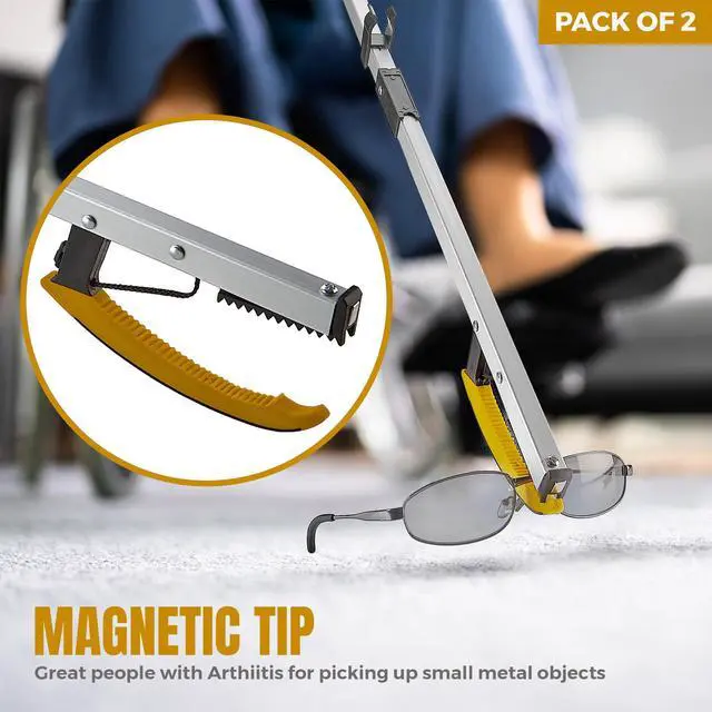 Alt view image 6 of 7 - Reacher Grabber Pickup Tools with Magnetic Tips - (2-Pack) 6-Inch Long & Wide Claw Arm Gripping Device, Lightweight & Durable Indoor and Outdoor Extender Reaching Mobility Aid and Trash Picker Upper