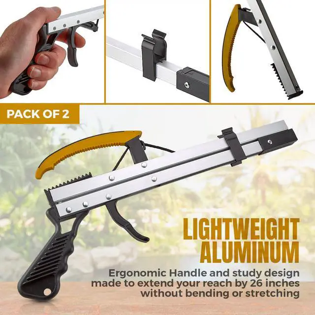 Alt view image 7 of 7 - Reacher Grabber Pickup Tools with Magnetic Tips - (2-Pack) 6-Inch Long & Wide Claw Arm Gripping Device, Lightweight & Durable Indoor and Outdoor Extender Reaching Mobility Aid and Trash Picker Upper