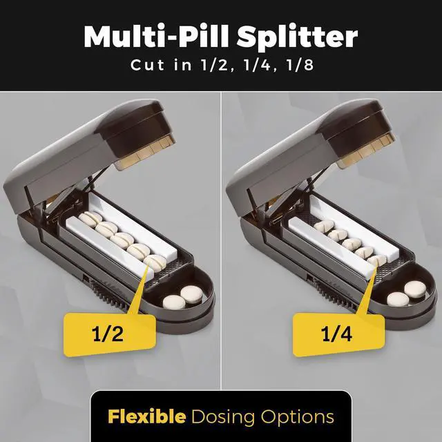 Alt view image 2 of 7 - Pill Cutter for Small Pills - Multiple Splitter Pill Cutters for Small to Large Pills, Multi Tablet Split Cutter with Accurate Pill Alignment Cutter, Safety-Blade Guard, Food Grade Stainless Steel