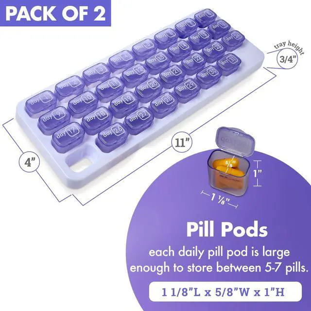Alt view image 6 of 7 - Monthly Pill Organizer - 31 Day Pill Organizer with Large Removable Medication Pods, Portable Pill Case Box and Holder for Daily Medicine and Vitamins for Travel, Purple