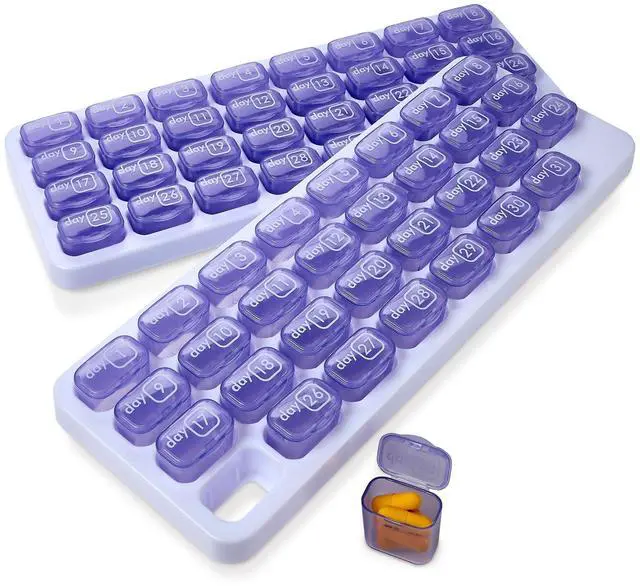 Main image of Monthly Pill Organizer - (Pack of 2) 31 Day Pill Organizer with Large Removable Medication Pods, Portable Pill Case Box and Holder for Daily Medicine and Vitamins for Travel, Purple