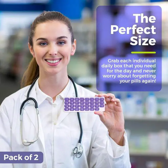 Alt view image 5 of 7 - Monthly Pill Organizer - (Pack of 2) 31 Day Pill Organizer with Large Removable Medication Pods, Portable Pill Case Box and Holder for Daily Medicine and Vitamins for Travel, Purple