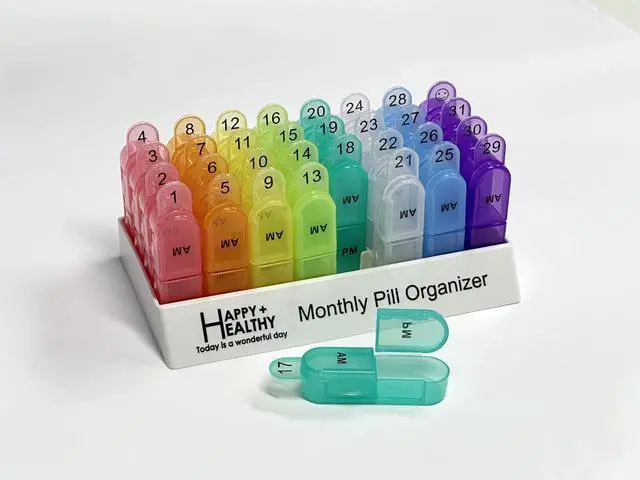Alt view image 2 of 2 - Monthly Pill Organizer 2 Times a Day, 30 Day Pill Box AM PM, Morning and Night One Month Pill Box Organizer with Daily Removable 31 Day Pill Organizers and Organizing Tray