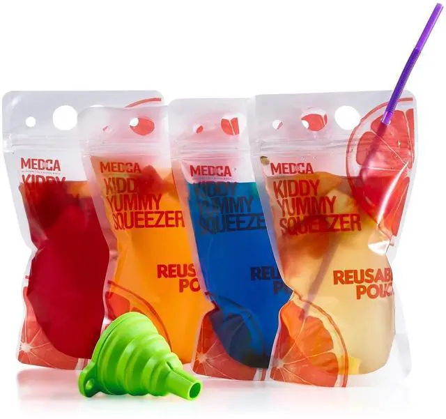 Main image of Reusable Drink Pouches - 50 Clear Drink Bags with 50 Straws - Double Zipper Reusable Smoothie Pouches Juice, Clear Zipper Pouch Storage Bags, Leak-Free and BPA Free