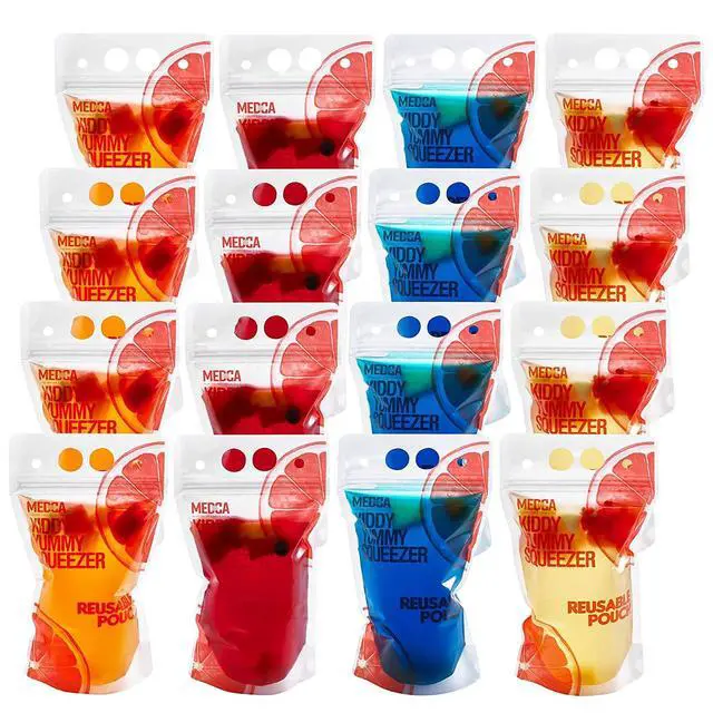Alt view image 2 of 7 - Reusable Drink Pouches - 50 Clear Drink Bags with 50 Straws - Double Zipper Reusable Smoothie Pouches Juice, Clear Zipper Pouch Storage Bags, Leak-Free and BPA Free