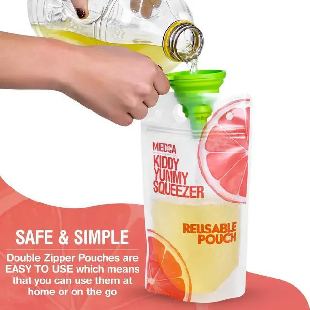Alt view image 3 of 7 - Reusable Drink Pouches - 50 Clear Drink Bags with 50 Straws - Double Zipper Reusable Smoothie Pouches Juice, Clear Zipper Pouch Storage Bags, Leak-Free and BPA Free