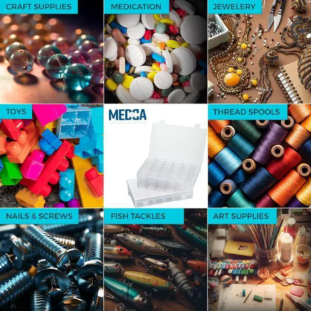 Alt view image 3 of 7 - 36 Grid Clear Plastic Organizer - Pack of 2- Bead Storage, Craft Organizer, DIY Small Parts Organizer, Jewelry Box, Fishing Tackle Box, Sewing, Nail Storage w/Adjustable Dividers & 5 Sticker Labels