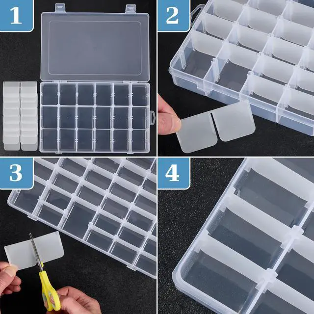 Alt view image 4 of 7 - 36 Grid Clear Plastic Organizer - Pack of 2- Bead Storage, Craft Organizer, DIY Small Parts Organizer, Jewelry Box, Fishing Tackle Box, Sewing, Nail Storage w/Adjustable Dividers & 5 Sticker Labels