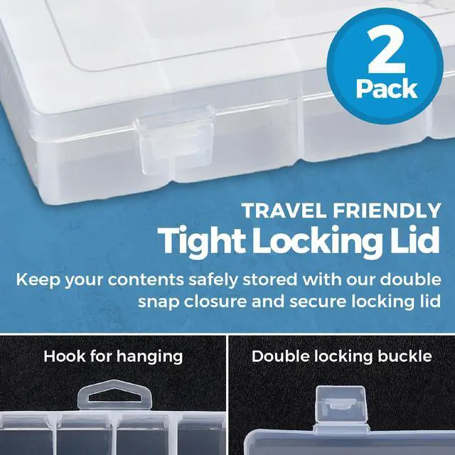 Alt view image 6 of 7 - 36 Grid Clear Plastic Organizer - Pack of 2- Bead Storage, Craft Organizer, DIY Small Parts Organizer, Jewelry Box, Fishing Tackle Box, Sewing, Nail Storage w/Adjustable Dividers & 5 Sticker Labels