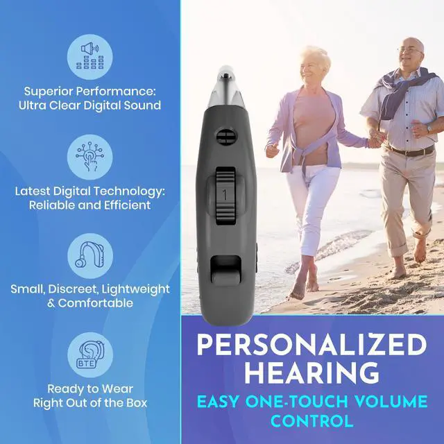 Alt view image 4 of 7 - Digital Hearing Amplifier Set - Rechargeable Premium BTE Personal Sound Amplifier Pair with USB Dock, Behind The Ear Hearing Enhancement Devices with Long Lasting Battery Life, Black