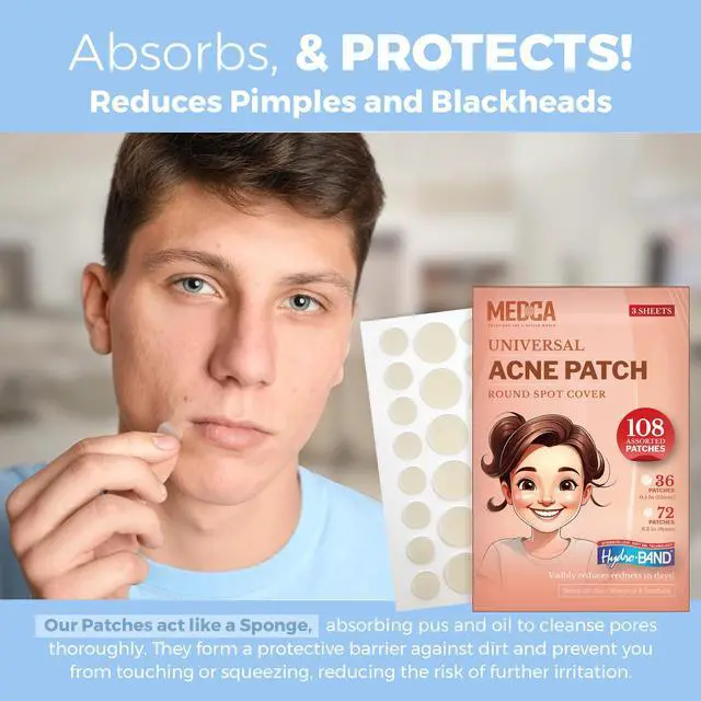 Alt view image 3 of 7 - Acne Care Pimple Patch Absorbing Cover - Hydrocolloid Bandages (108 Count) Two Universal Sizes, Acne Spot Treatment for Face & Skin Spot Patch That Conceals Acne, Reduces Pimples and Blackheads